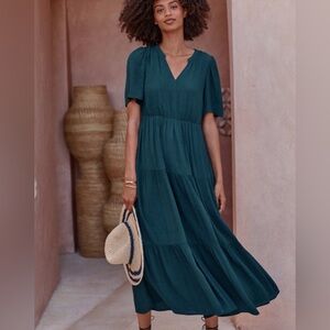 Garnet Hill ECOVERA Tiered Midi Dress XL